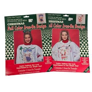 Christmas Iron-On Santa Peace On Earth Transfer Lot 2 Plaid Star Spangled 1991